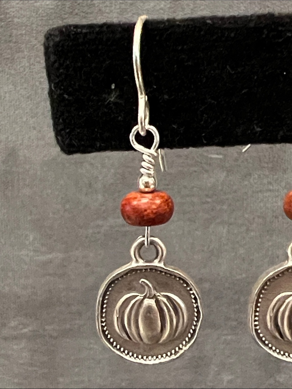 Pumpkin charm sterling 925 dangle earrings Picasso Jasper gemstones - Picture 4 of 9